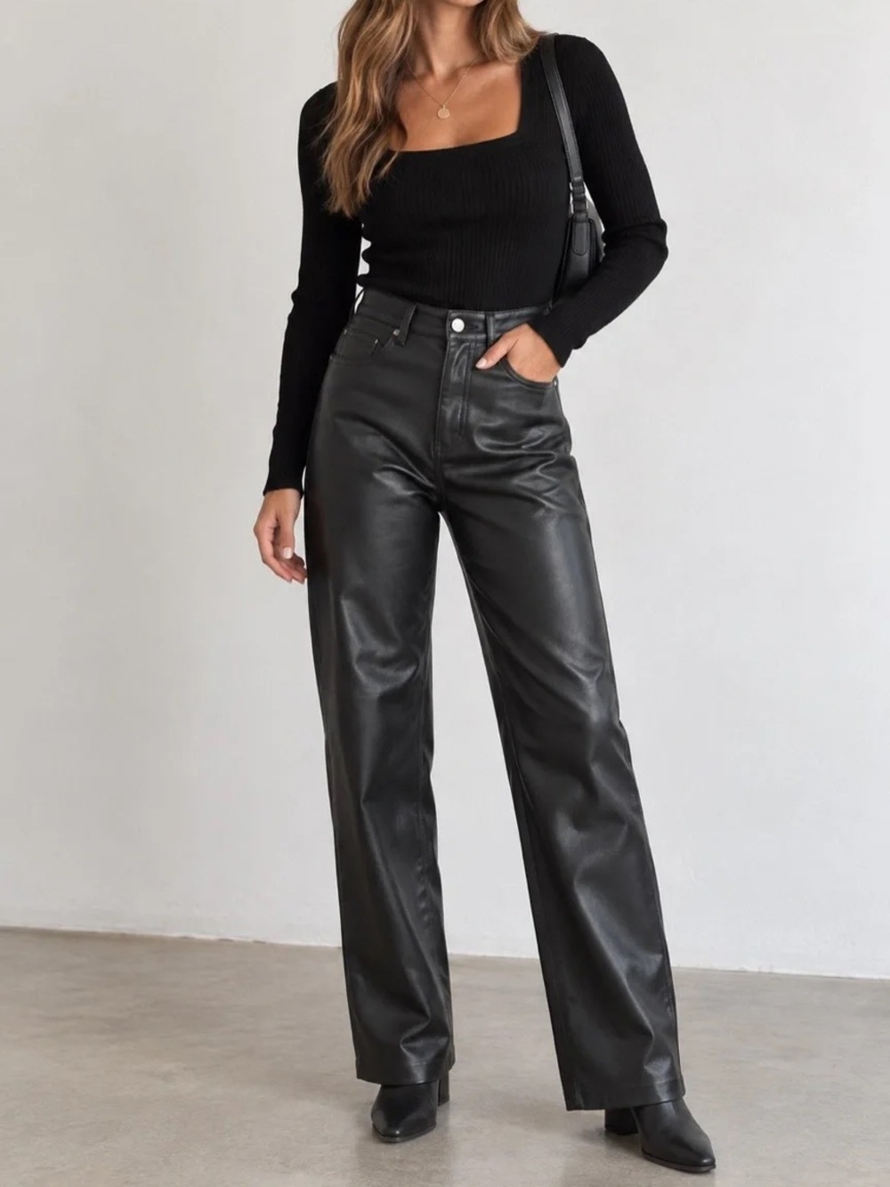 Aritzia Wilfred The Melina Black Faux Leather Stright-Leg Pants - Picture 1 of 4